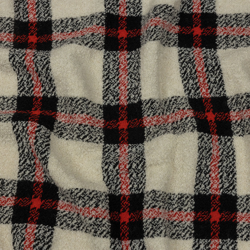 Famous Designer Cream, Black and Red Plaid Blended Wool Boucle Coating - Joann Fabrics