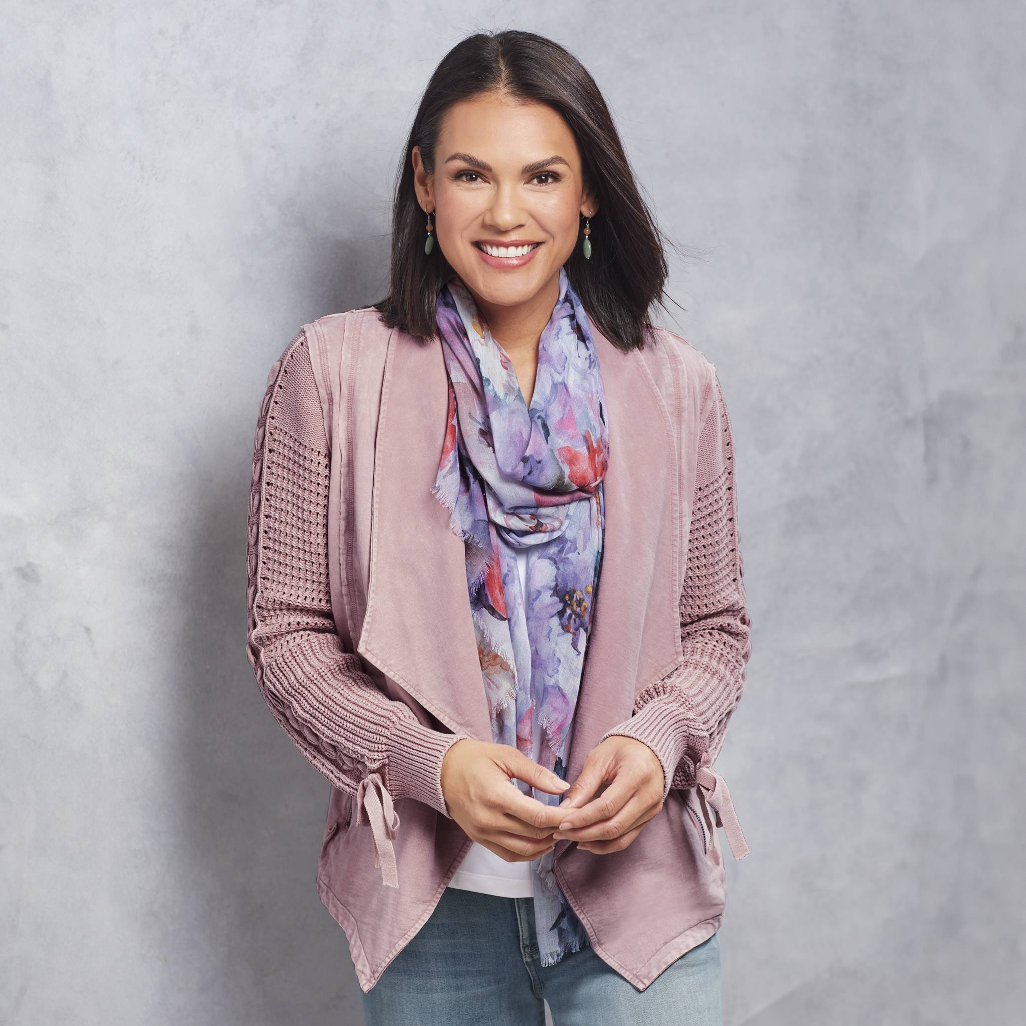 Pink Draped-Front French Terry Jacket - Northstyle Catalog