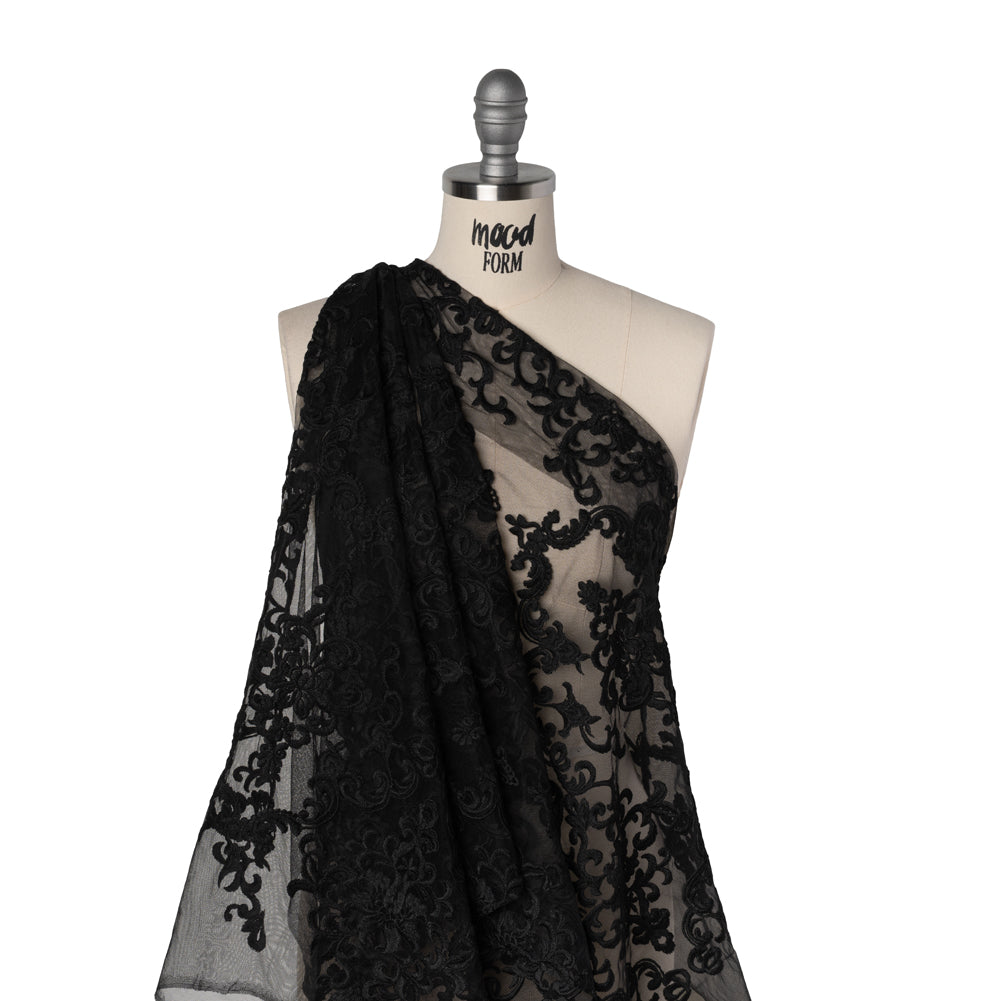 Embroidered Lace Tulle - Black Floral Damask - Joann Fabrics