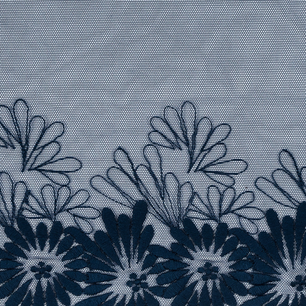 Poseidon Blue Floral Embroidered Mesh Trim - 4.5