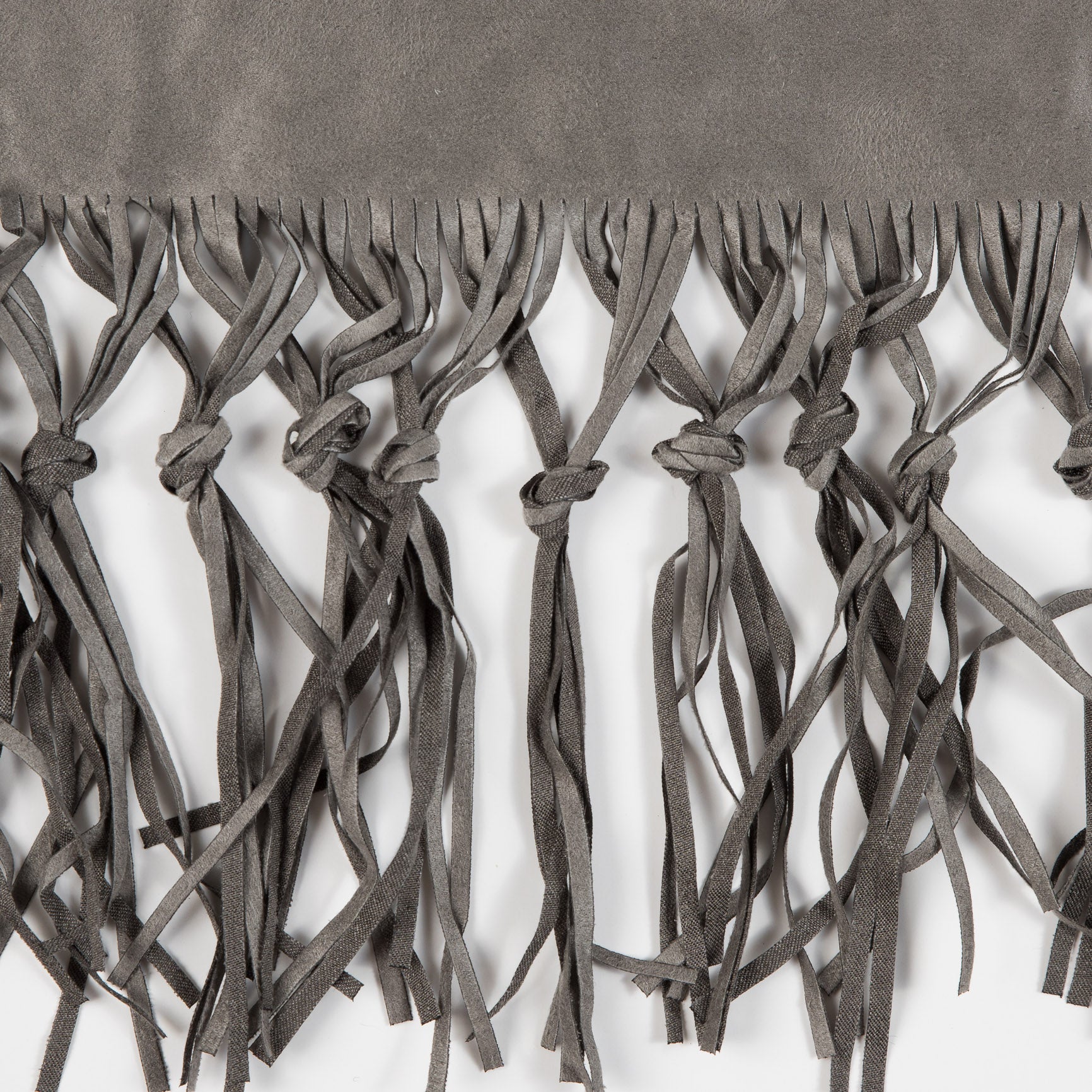 Italian Gray Suede Fringe with Knots 8.5