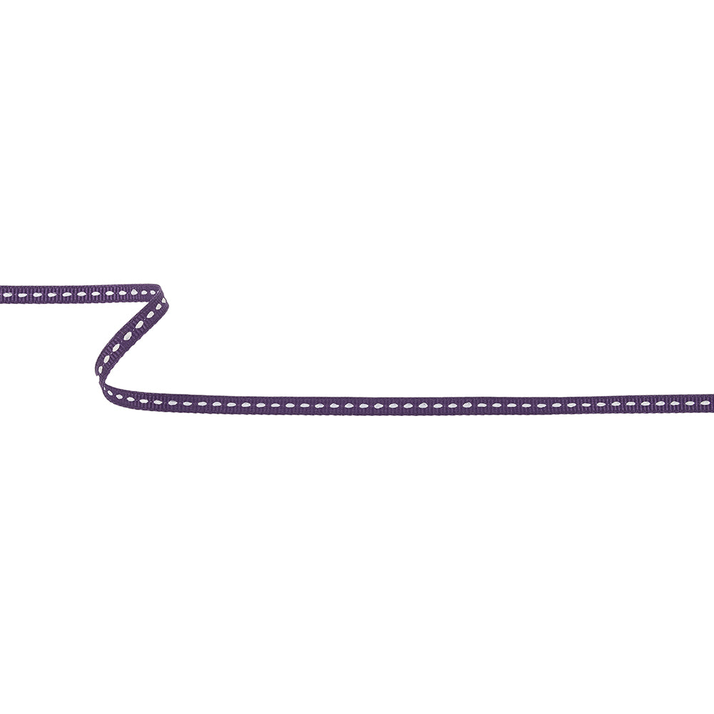 Royal Purple Grosgrain Ribbon with Lucent White Stitching - 0.25