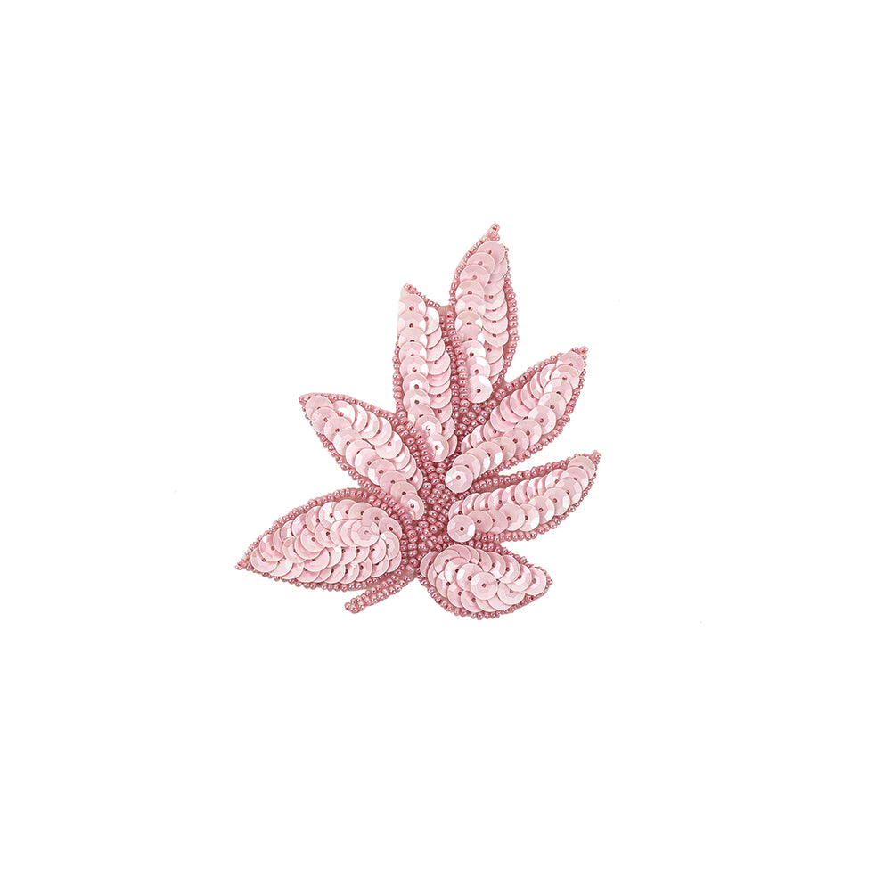 Vintage Pink Sequins and Pink-lined Beaded Leaf Applique - 4
