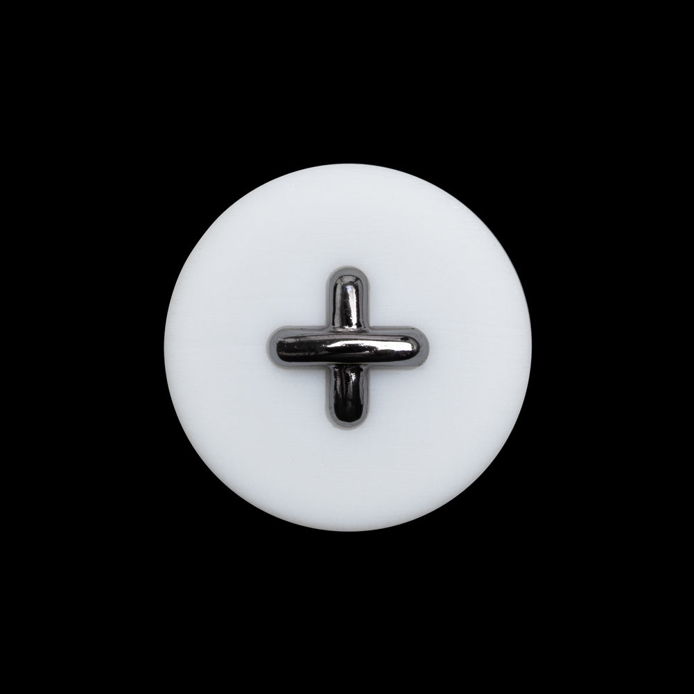 Plastic Shank Back Button - 36L/23mm - White and Metallic Gunmetal Faux Stitched 4-Hole - Joann Fabrics