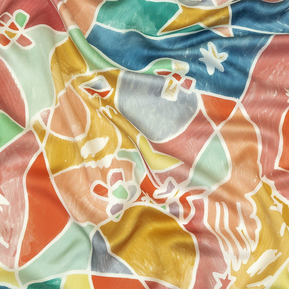 Polyester Charmeuse Print - Pink, Blue and Yellow Abstract - Mood Exclusive Gaudi's Gaze - Joann Fabrics