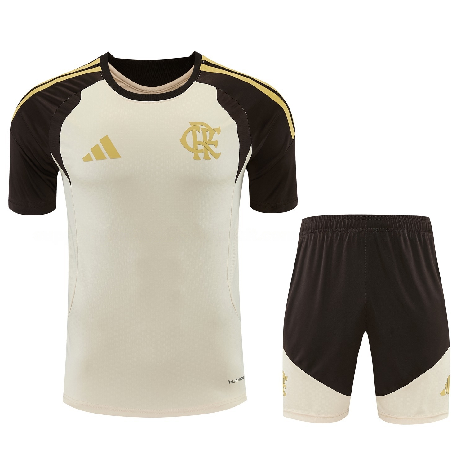 Flamengo 26-27 Short-Sleeve Training Set - Beige Top & Brown Shorts - UnitedFutballJersey