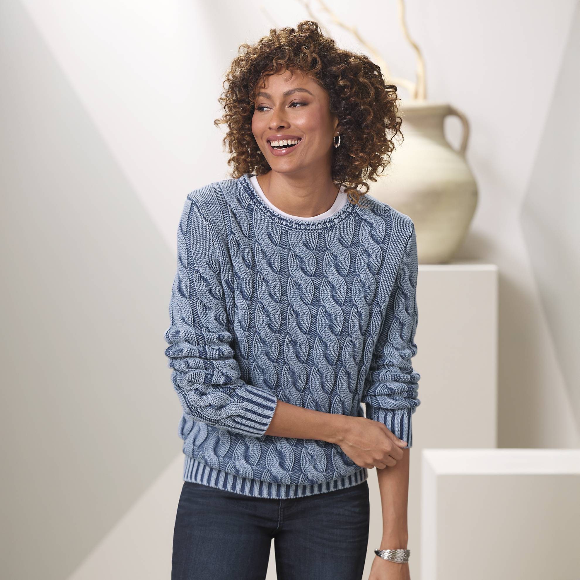 Allover Cable Vintage Wash Pullover - Northstyle Catalog