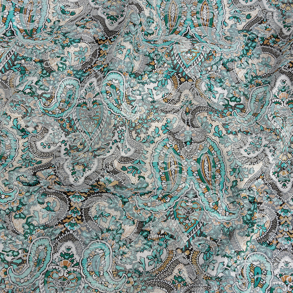 Stretch Floral Jacquard Print - Turquoise and Orange Ornate Paisley - Mood Exclusive Baroque Embellishments - Joann Fabrics
