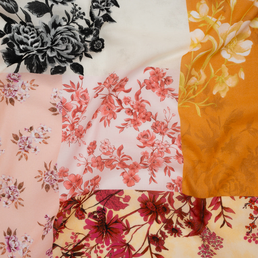 Cotton Crepe - Orange, Pink and Cream Floral Patchwork - Mood Exclusive Bloom Block Party Print - Joann Fabrics