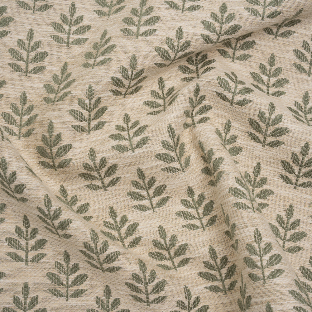 Polyester and Cotton Twill Jacquard - Sage Lines of Leaves - British Imported - Joann Fabrics