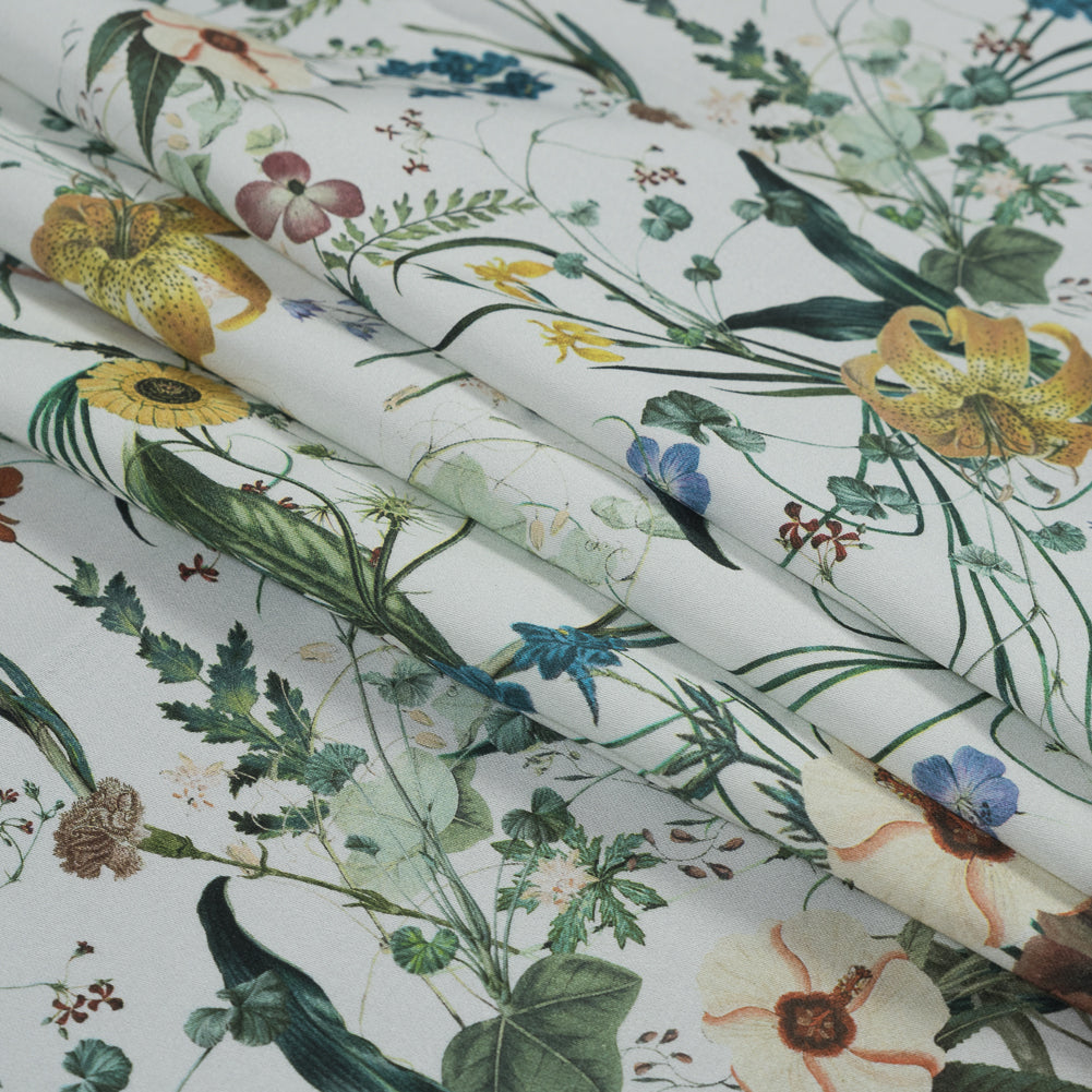 Stretch Cotton Sateen - White Floral - Persephone's Bouquet Print - Mood Exclusive Gaia Collection - Joann Fabrics
