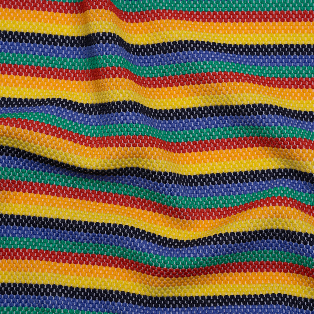Stretch Polyester Pique Knit - Blue, Yellow and Red Horizontal Stripes - Designer Deadstock - Joann Fabrics