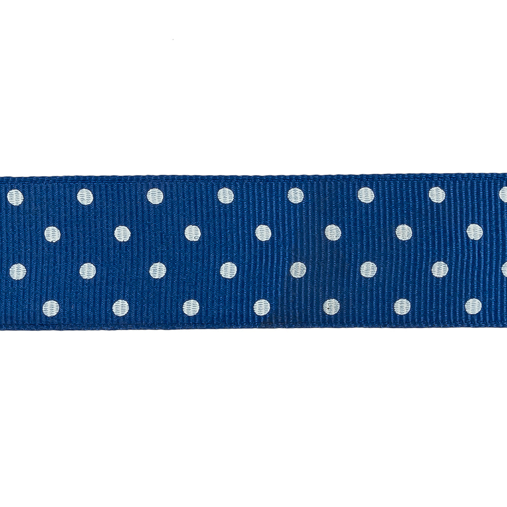 Deep Ultramarine and White Polka Dots Grosgrain Ribbon - 1