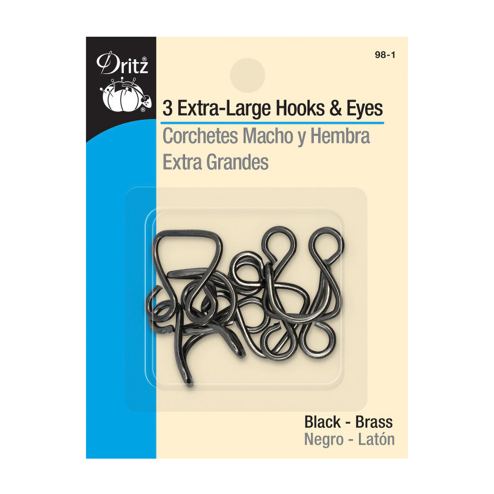 Dritz Extra-Large Hooks & Eyes - Black - 3 Sets - Joann Fabrics