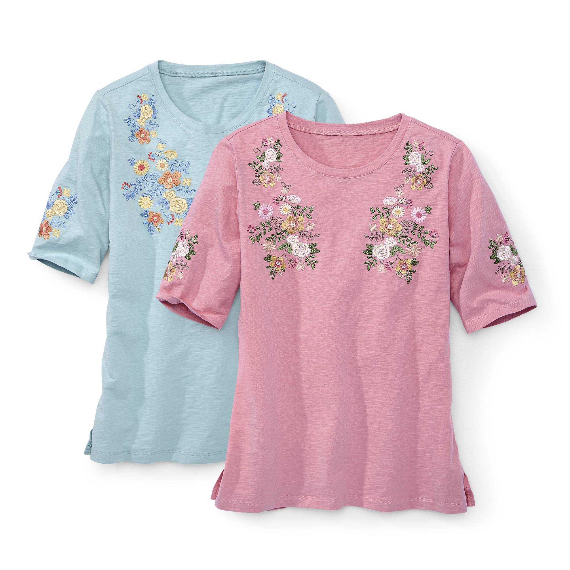 Embroidered Cotton Elbow-Sleeve Top, Round Neck - Northstyle Catalog