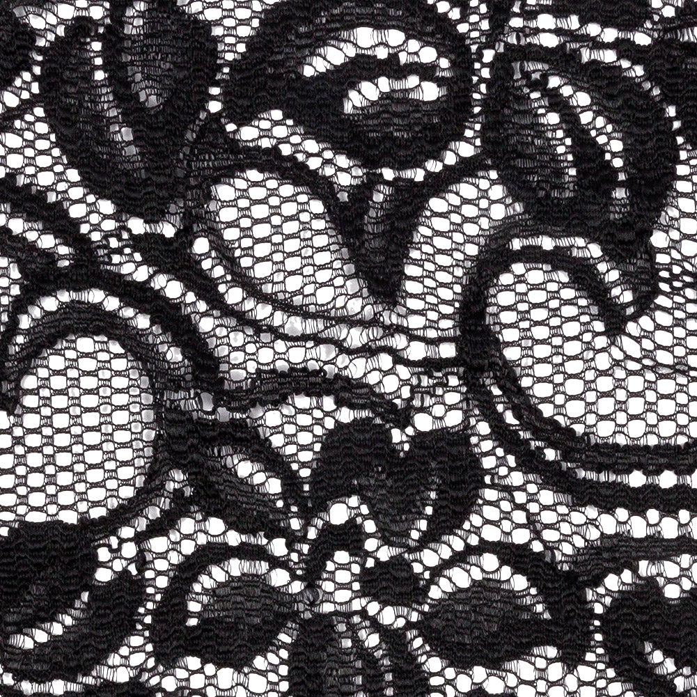 Black Floral Stretch Lace with Scalloped Edges - 6