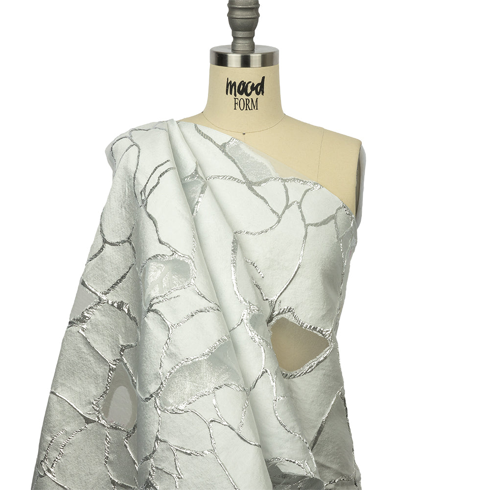 Metallic Silver and White Abstract Luxury Burnout Brocade - Joann Fabrics