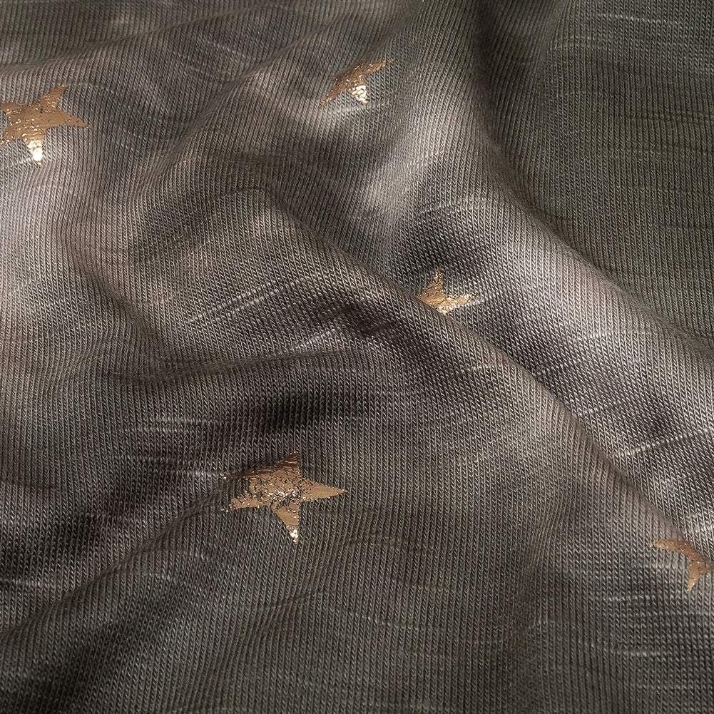Pink, Olive and Metallic Gold Foiled Stars Slubbed Stretch Rayon Jersey - Joann Fabrics