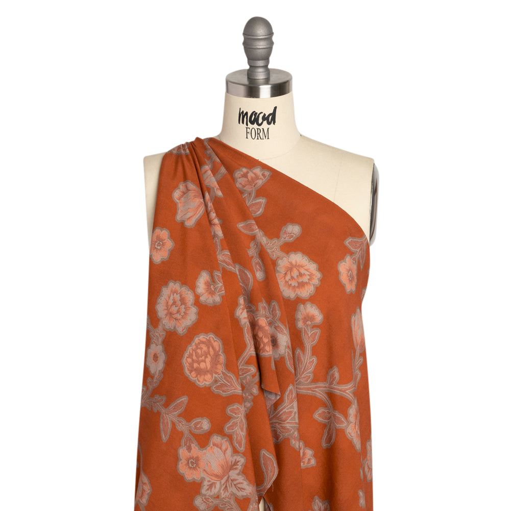 Sustainable Viscose Crepe Print - Beige, Peach and Red Floral - Mood Exclusive Saffron Lawn - Joann Fabrics