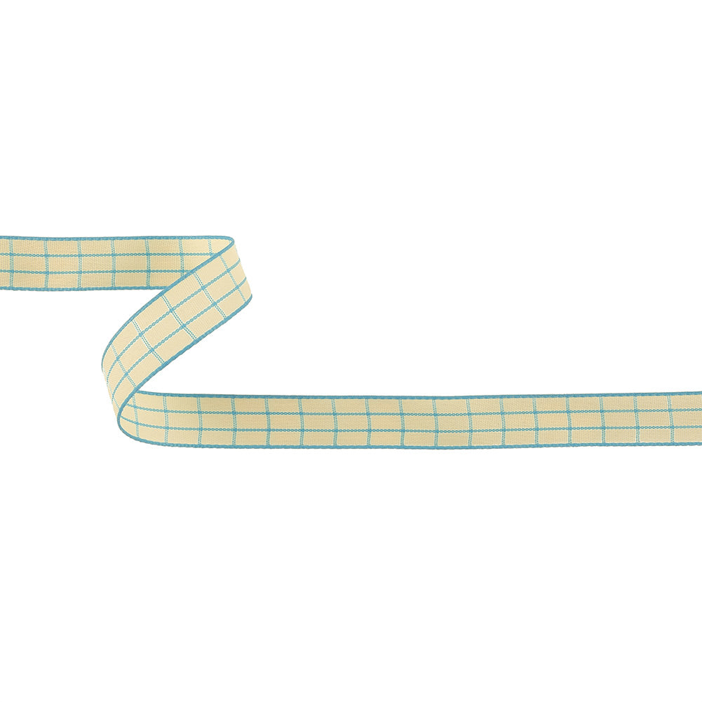 Baltic Sea and Ethereal Green Windowpane Check Woven Ribbon - 0.625