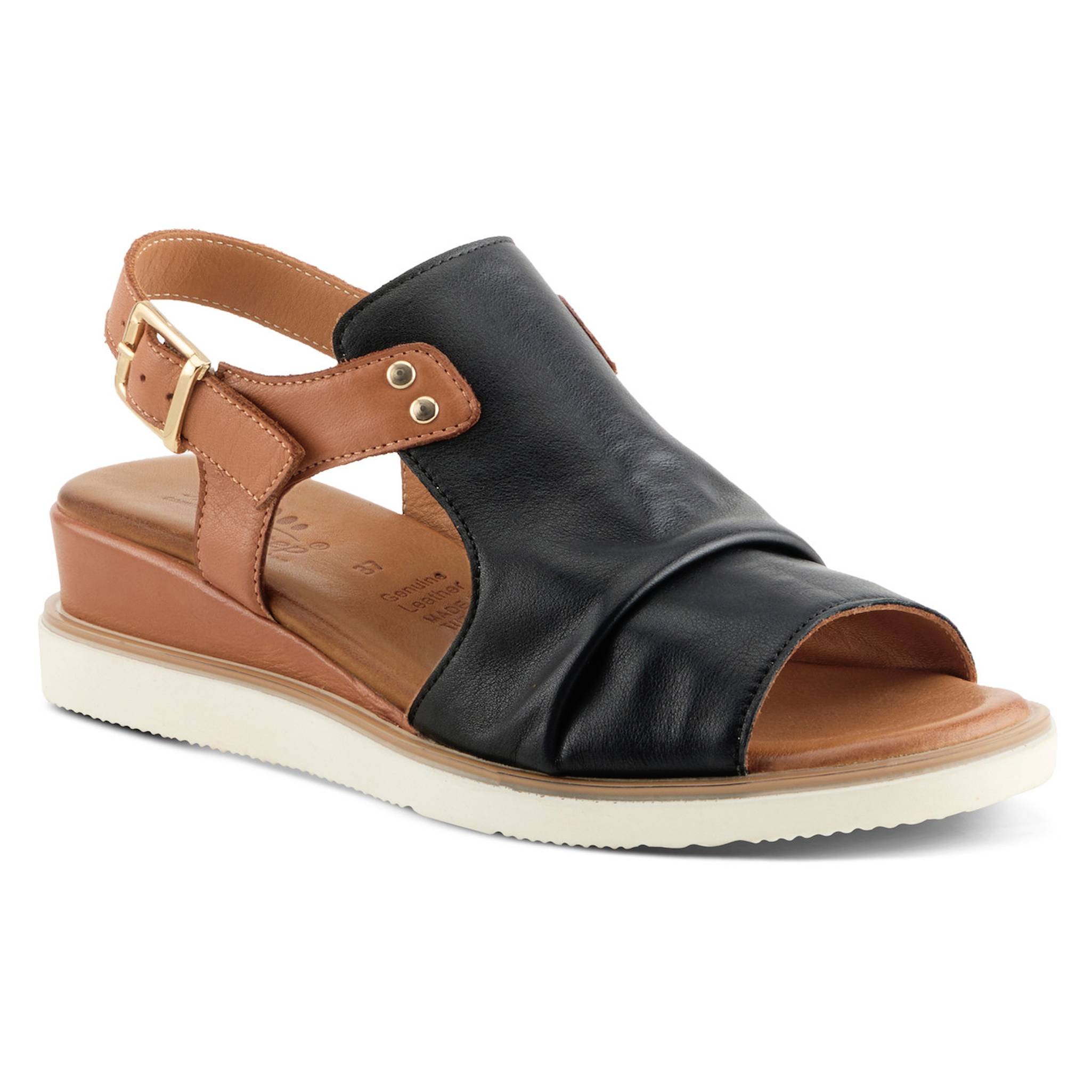 Spring Step® Two-Tone Leather Peeptoe Sandal, Cushioned Footbed, Nonslip Sole - Northstyle Catalog
