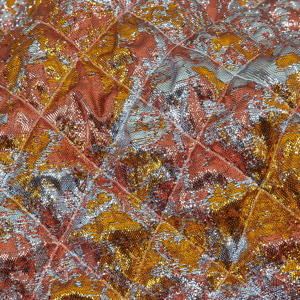 Metallic Coral, Gold and Baby Blue Diamond Quilted Luxury Brocade - Joann Fabrics