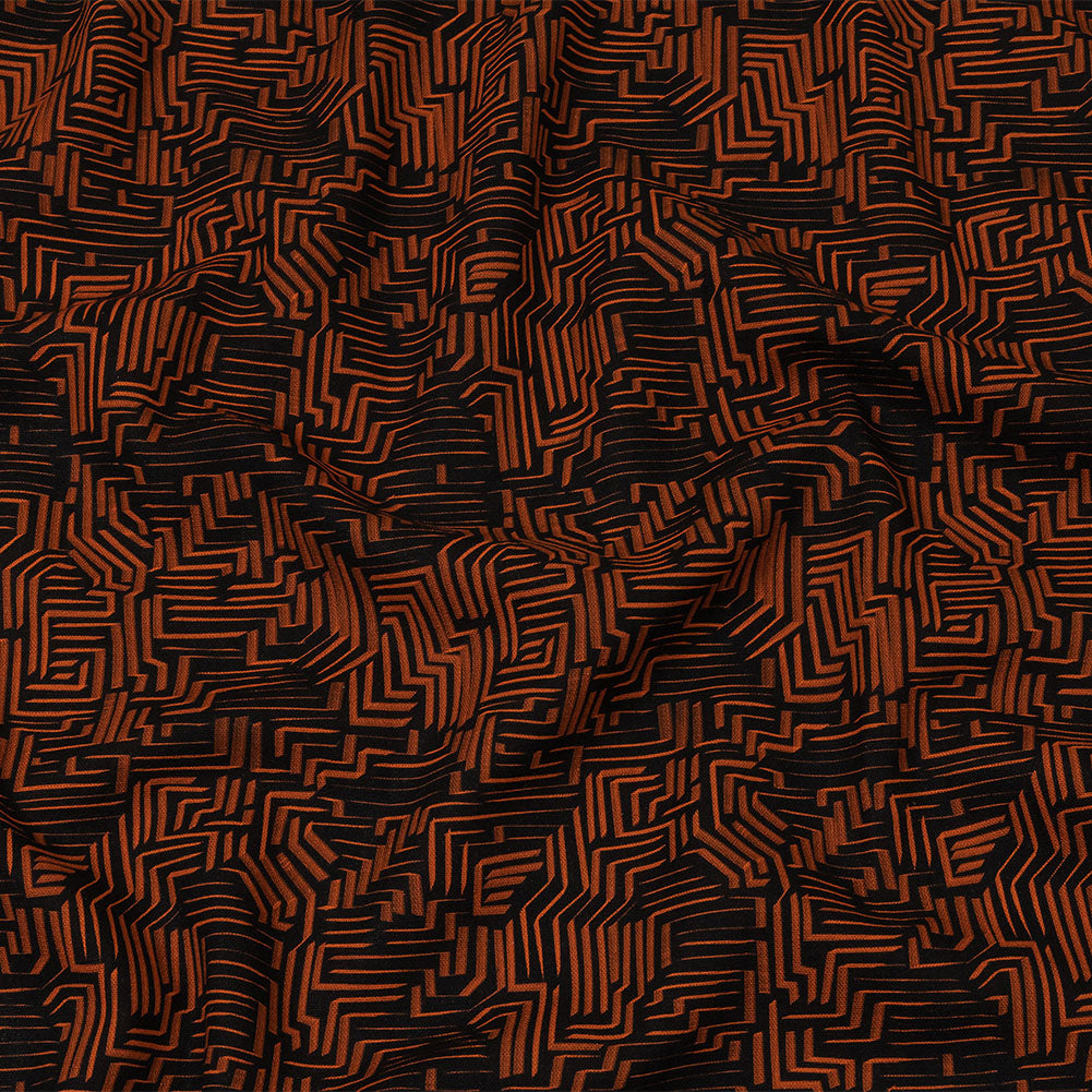 Linen and Rayon Woven - Black and Orange Geometric Lines - Ci-Trust the Process Print - Mood Exclusive Citrus Collection - Joann Fabrics