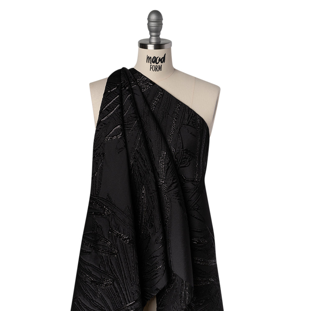 Metallic Polyester and Acetate Brocade - Black on Black Bunches of Leaves - Joann Fabrics