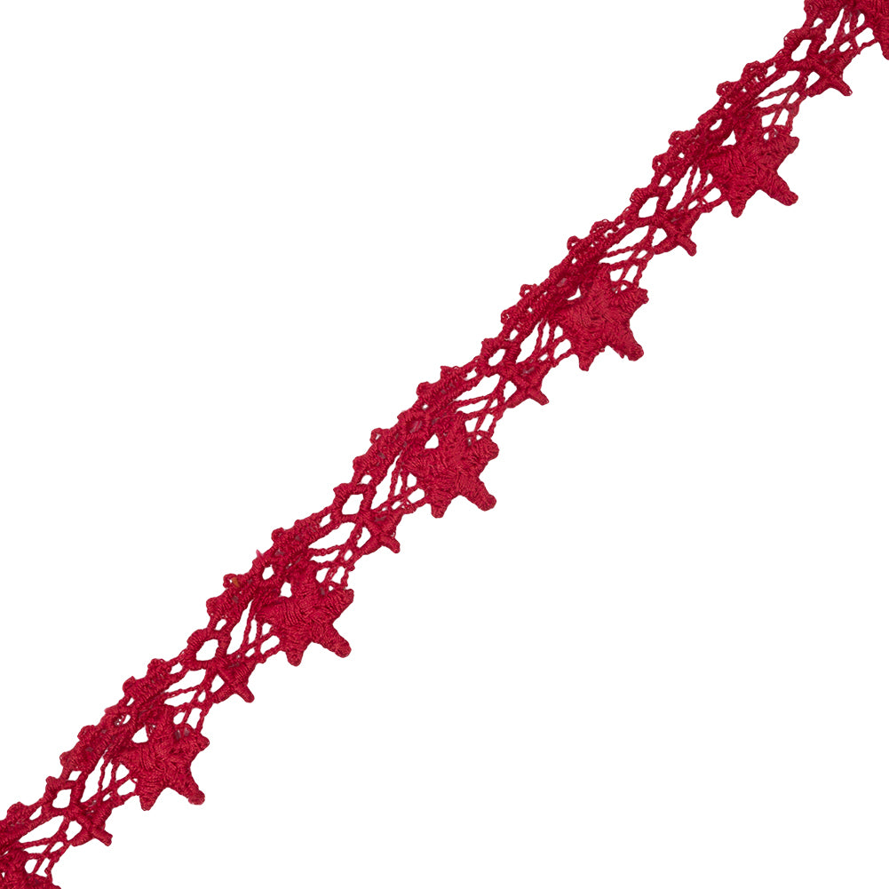 Famous NYC Designer Red Stars and Scallops Venise Lace Trim - 0.75