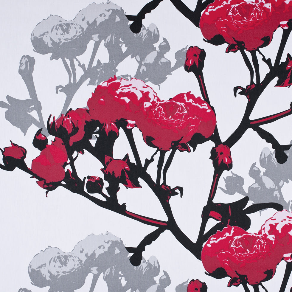 Swedish Giant Roses Red and Gray Cotton - Joann Fabrics