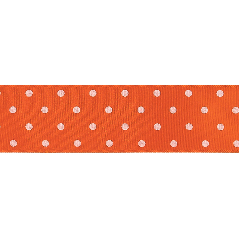 Carrot and Bright White Polka Dots Satin Ribbon - 1