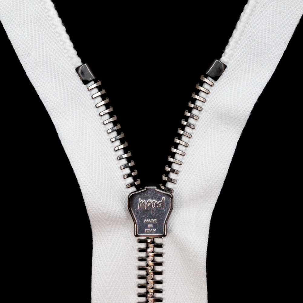 Mood Exclusive Italian Off-White and Gunmetal T8 Open End Metal Zipper - 27.5