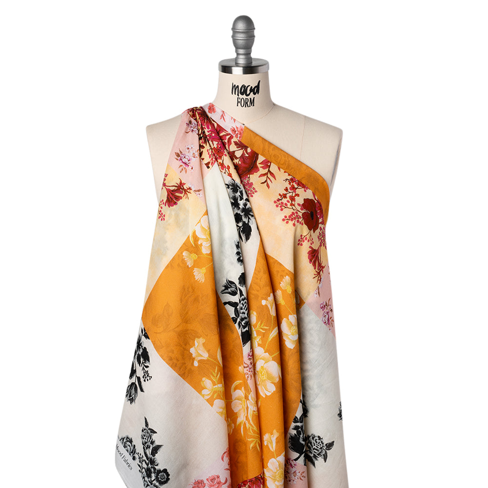 Cotton Crepe - Orange, Pink and Cream Floral Patchwork - Mood Exclusive Bloom Block Party Print - Joann Fabrics