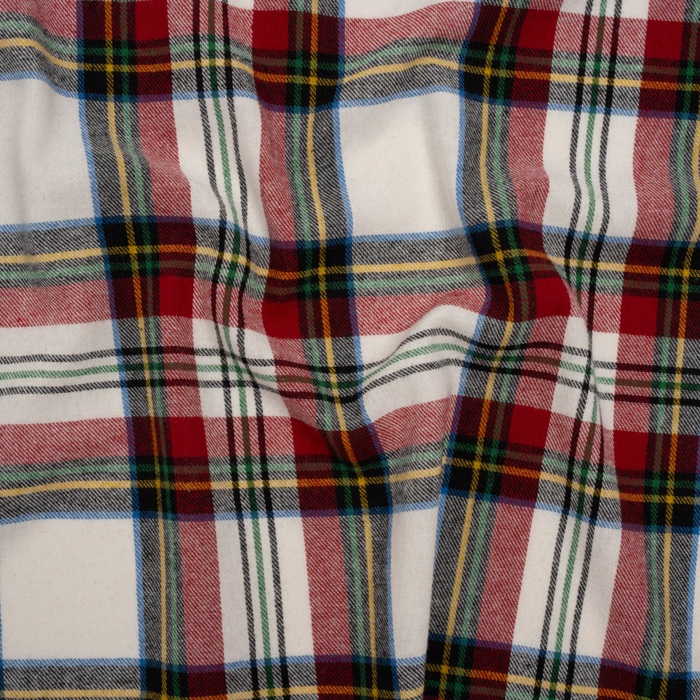 Yarn-Dyed Lightweight Cotton Twill Flannel - White, Red and Green Plaid - Deadstock - Joann Fabrics