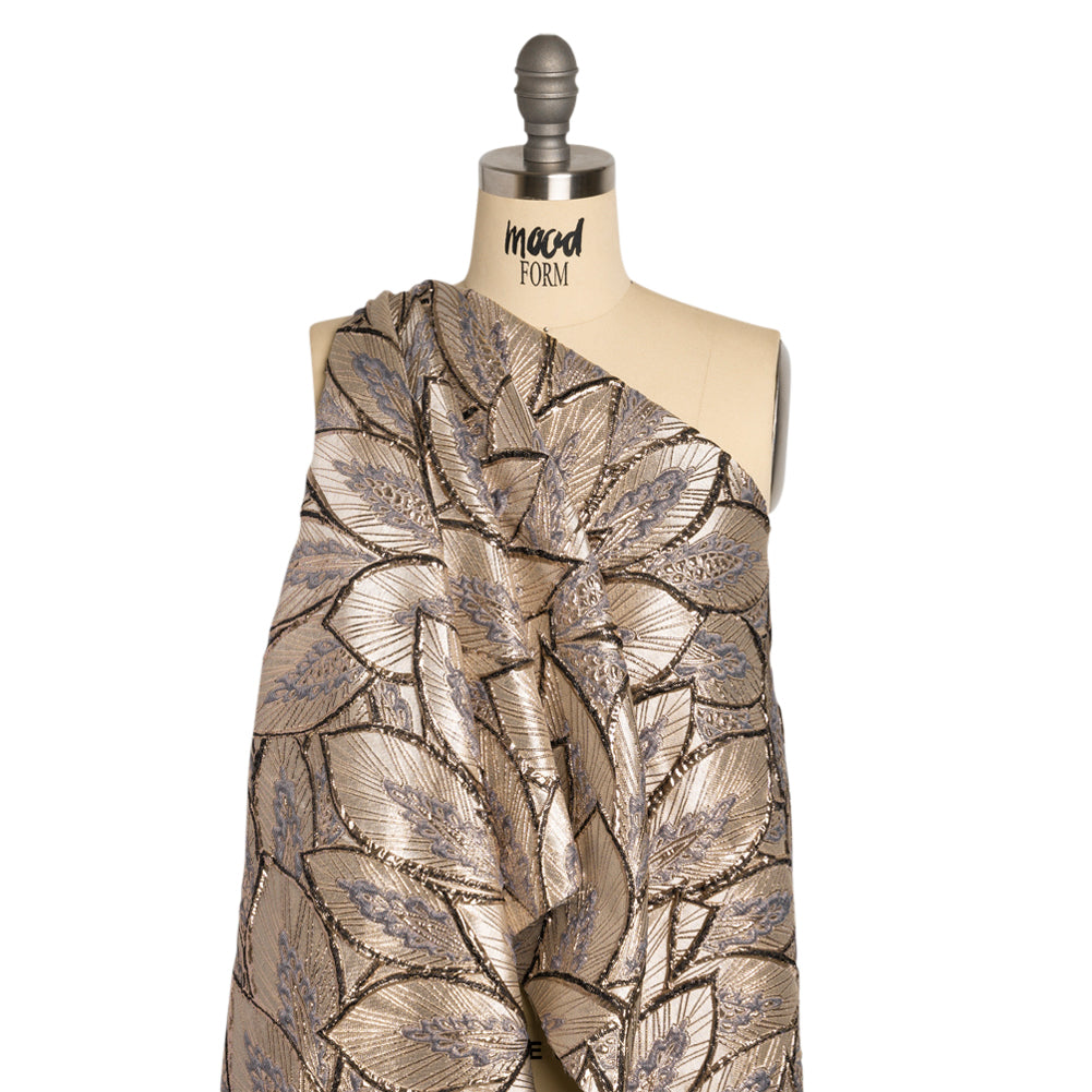 Metallic Beige, Silver and Gray Decorated Feathers Luxury Brocade - Joann Fabrics