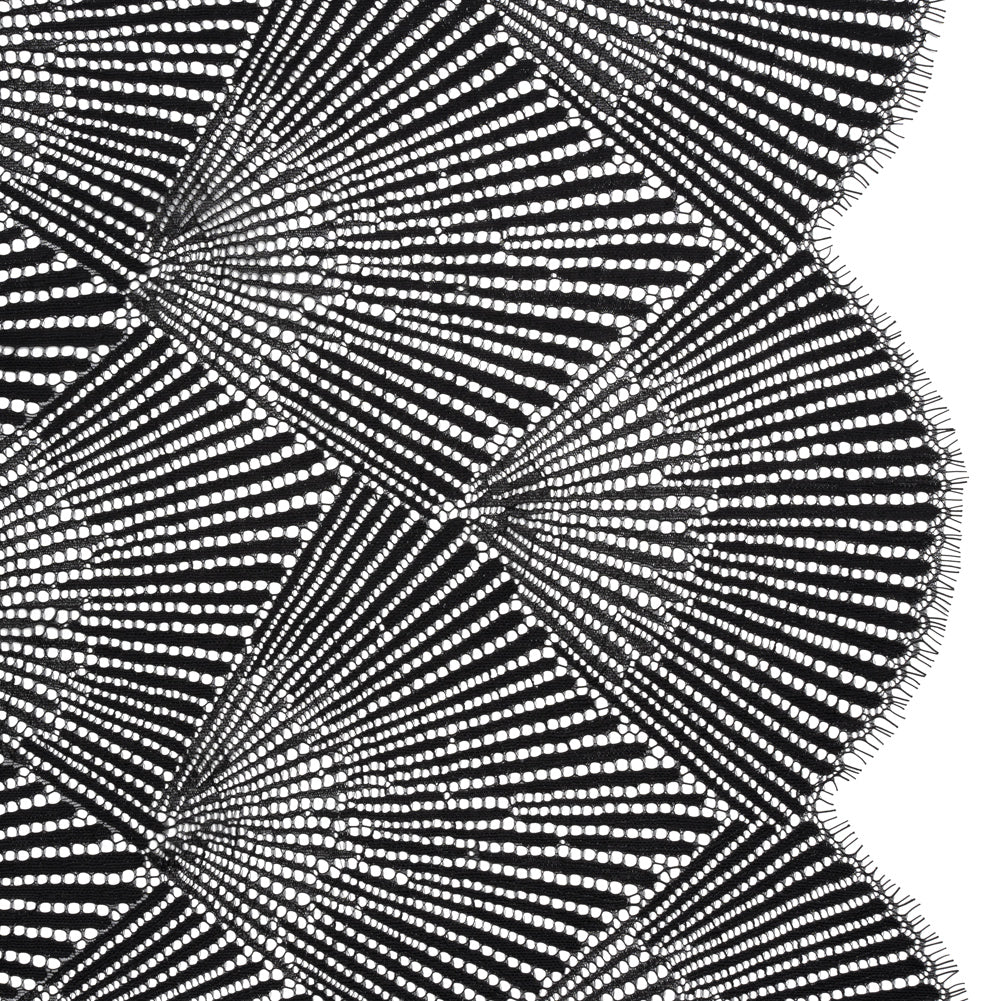 Raschel Lace Panel with Finished Scalloped Edges - Deep Black Fans - Joann Fabrics