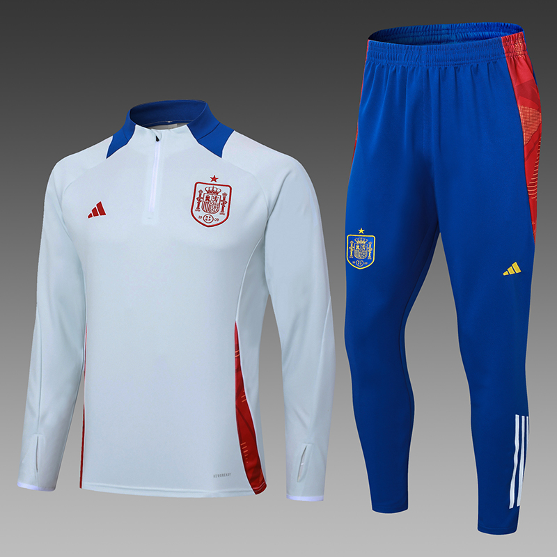 2024-2025 Spain Half-Pull Training Suit Baby Blue Football Shirt Set
