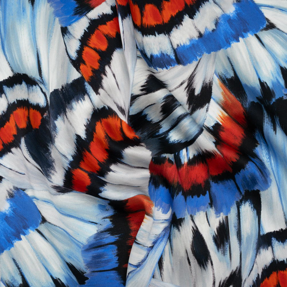 Silk Charmeuse Print 16MM, Made in Italy - Red, Blue and White Butterfly Wings - Joann Fabrics