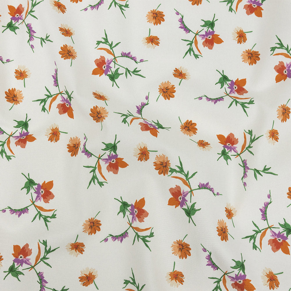 Stretch Cotton Twill Print - White and Orange Floral - Mood Exclusive Incandescent Waltz - Joann Fabrics