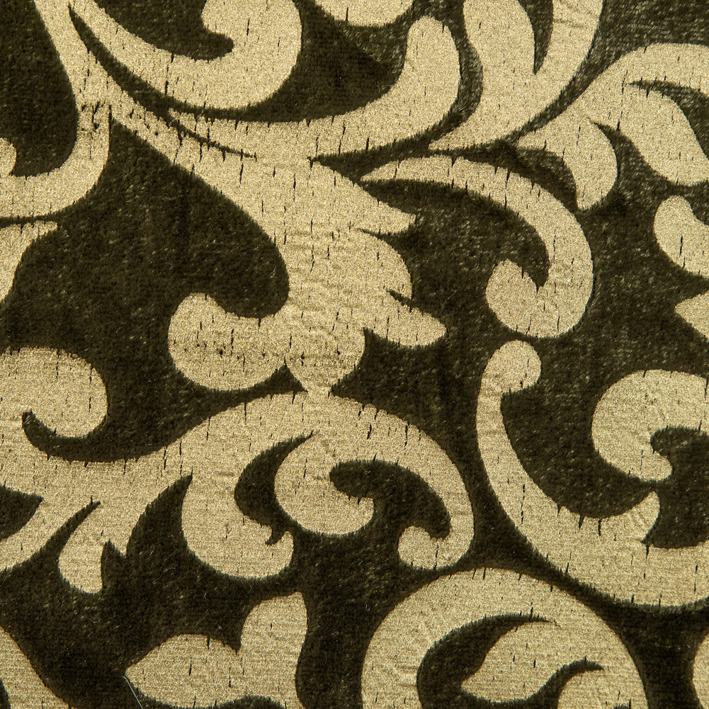 Moss Velvet with Royal Gold Foil Foliage Design - Joann Fabrics