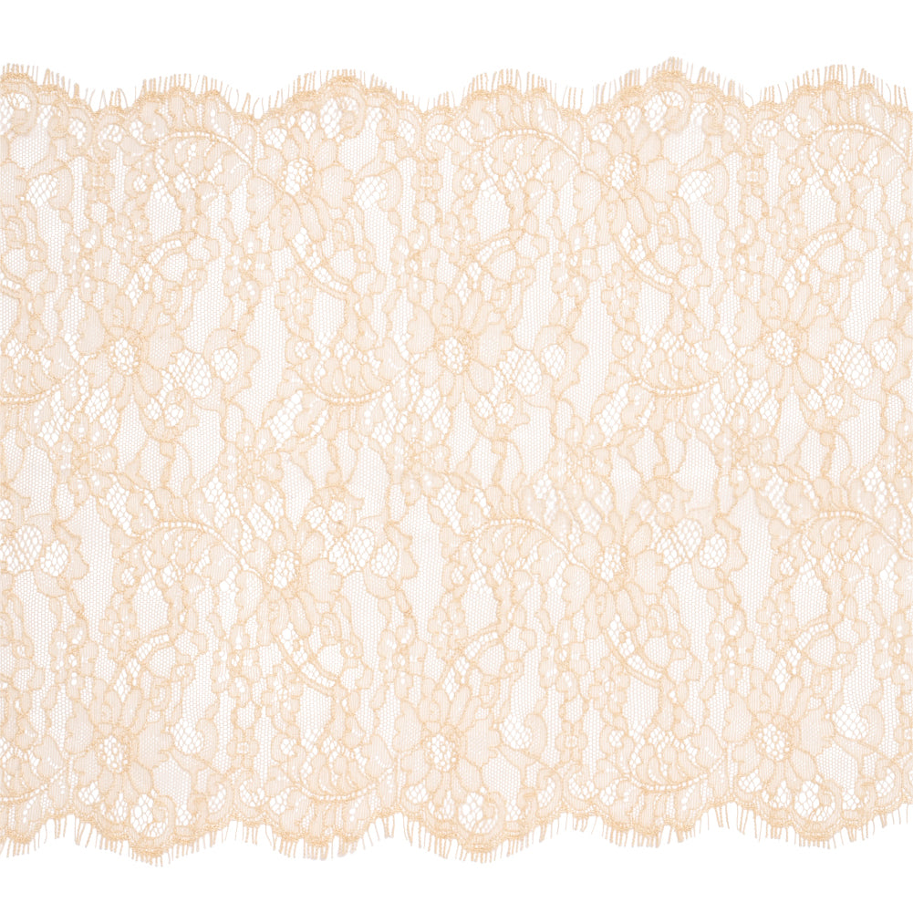 Peach Floral Scalloped Re-Embroidered Lace with Eyelash Fringe - 12.75