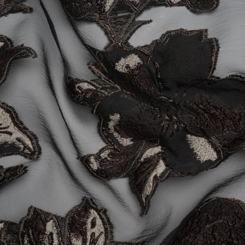 Metallic Polyester and Acetate Burnout Brocade - Beige, Dark Brown and Black Rose Garden - Joann Fabrics