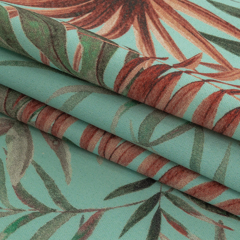 Stretch Cotton Sateen - Aqua Tropical Leaves - Efficacy of Contentment Print - Mood Exclusive Key Largo Collection - Joann Fabrics