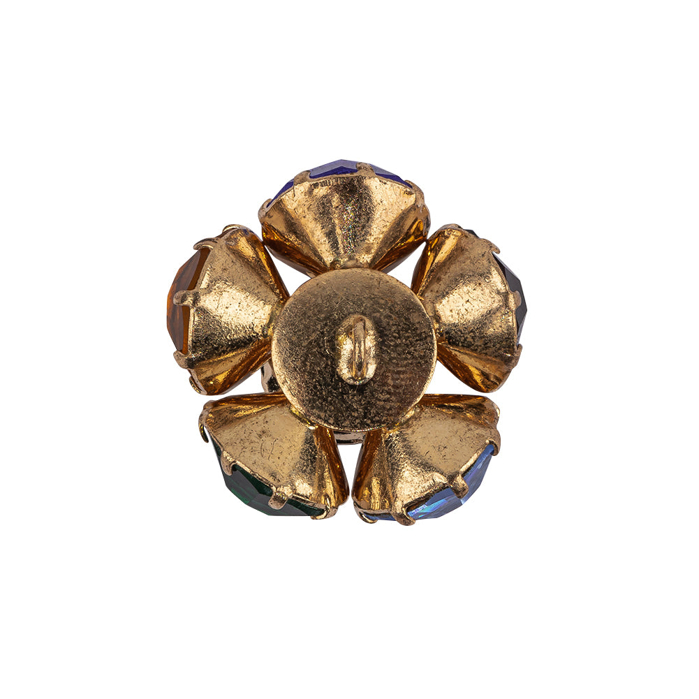 Vintage Swarovski Multicolored Rhinestones and Gold Metal Floral Shank Back Button - 38L/24mm - Joann Fabrics