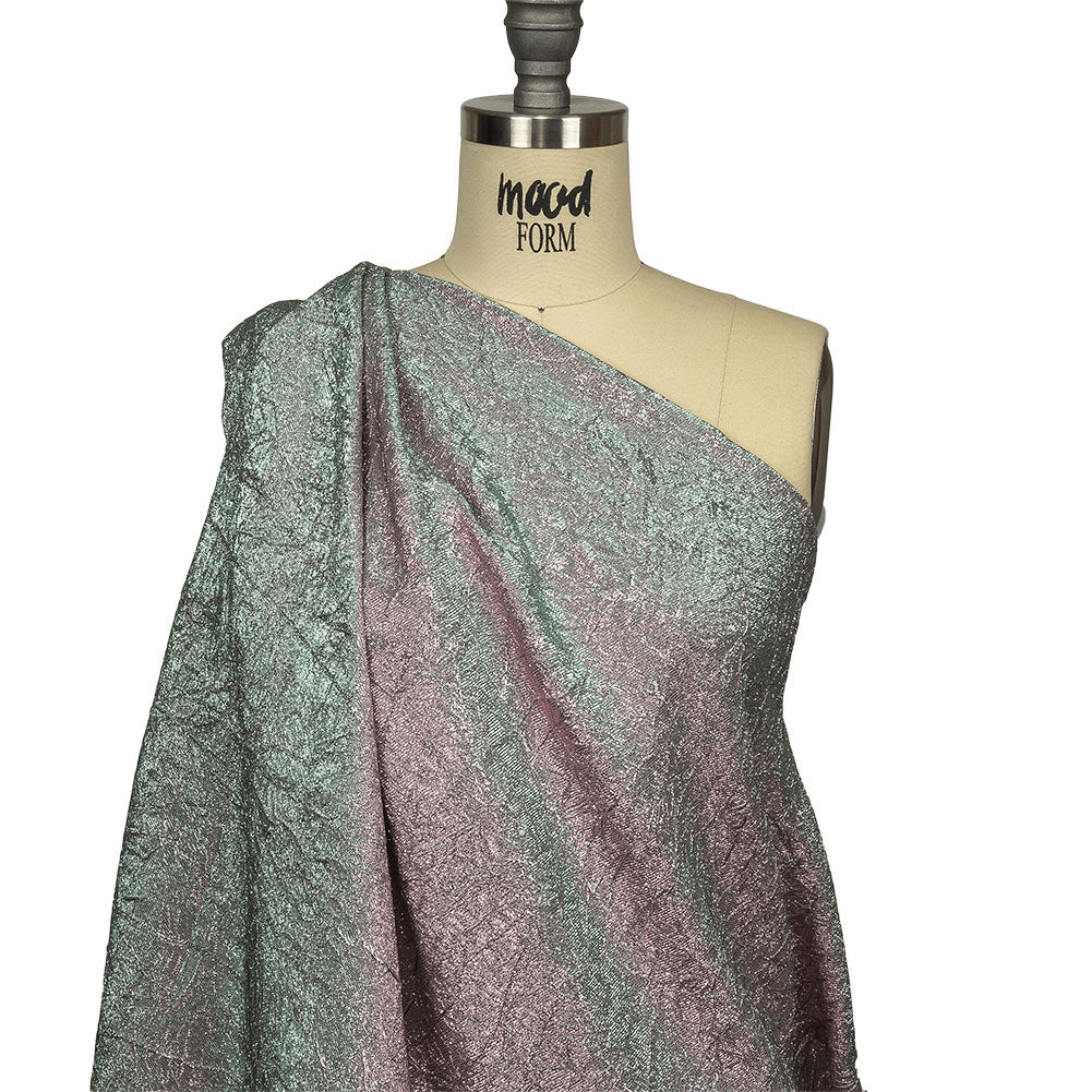 Astrolabe Metallic Seafoam and Pink Crinkled Luxury Brocade with White Backing - Joann Fabrics
