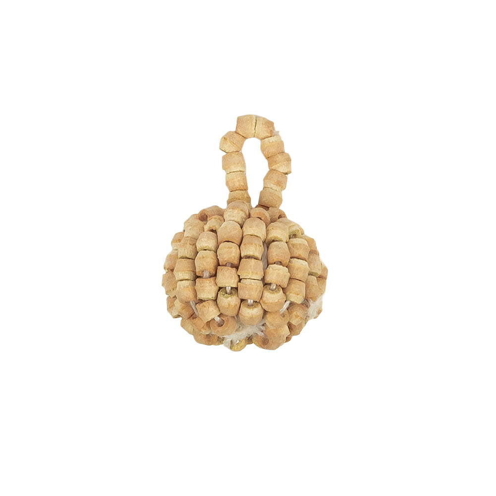 Vintage Natural Wood Beaded Pom-Pom Applique - 0.625