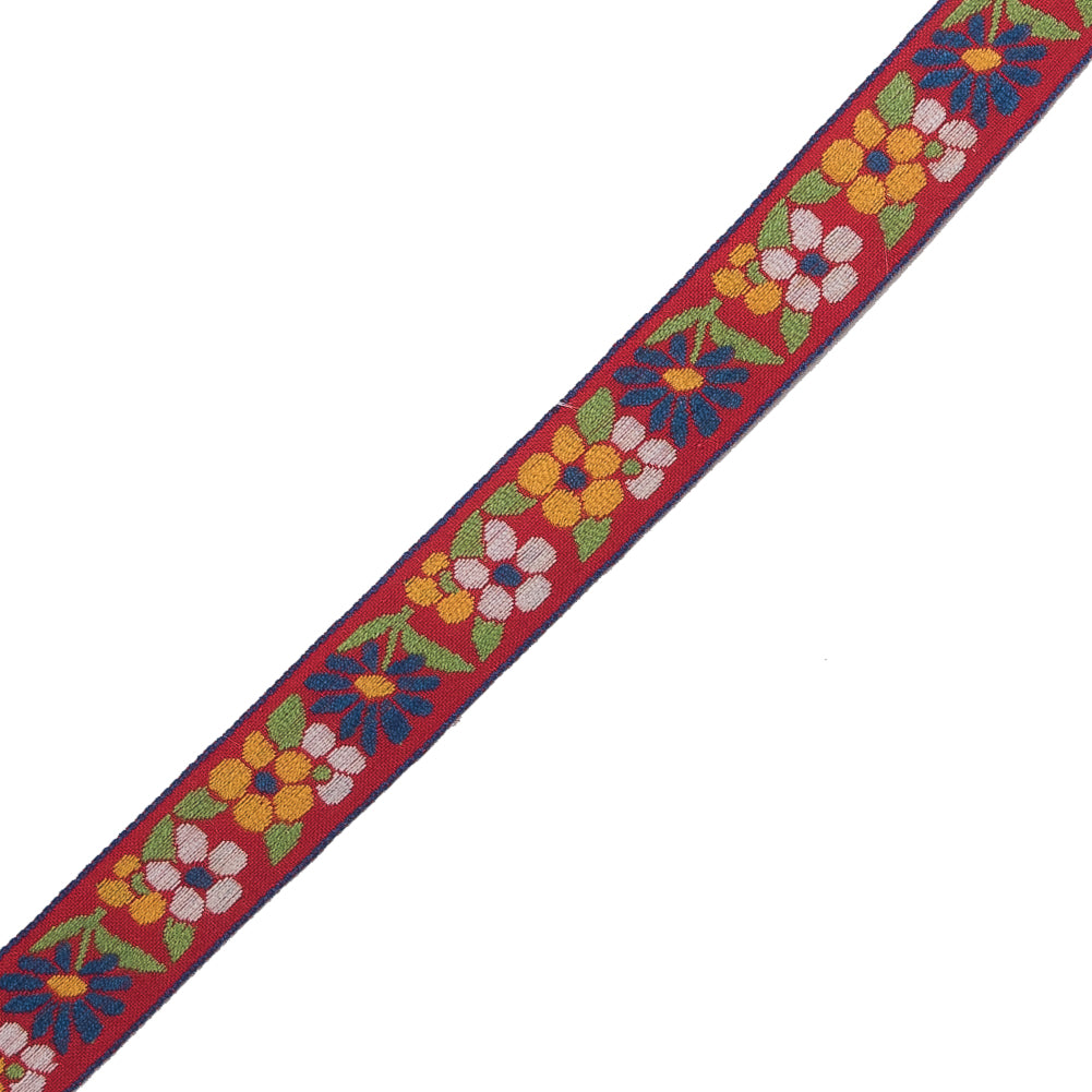 German Red, Yellow and Blue Floral Jacquard Ribbon - 0.75