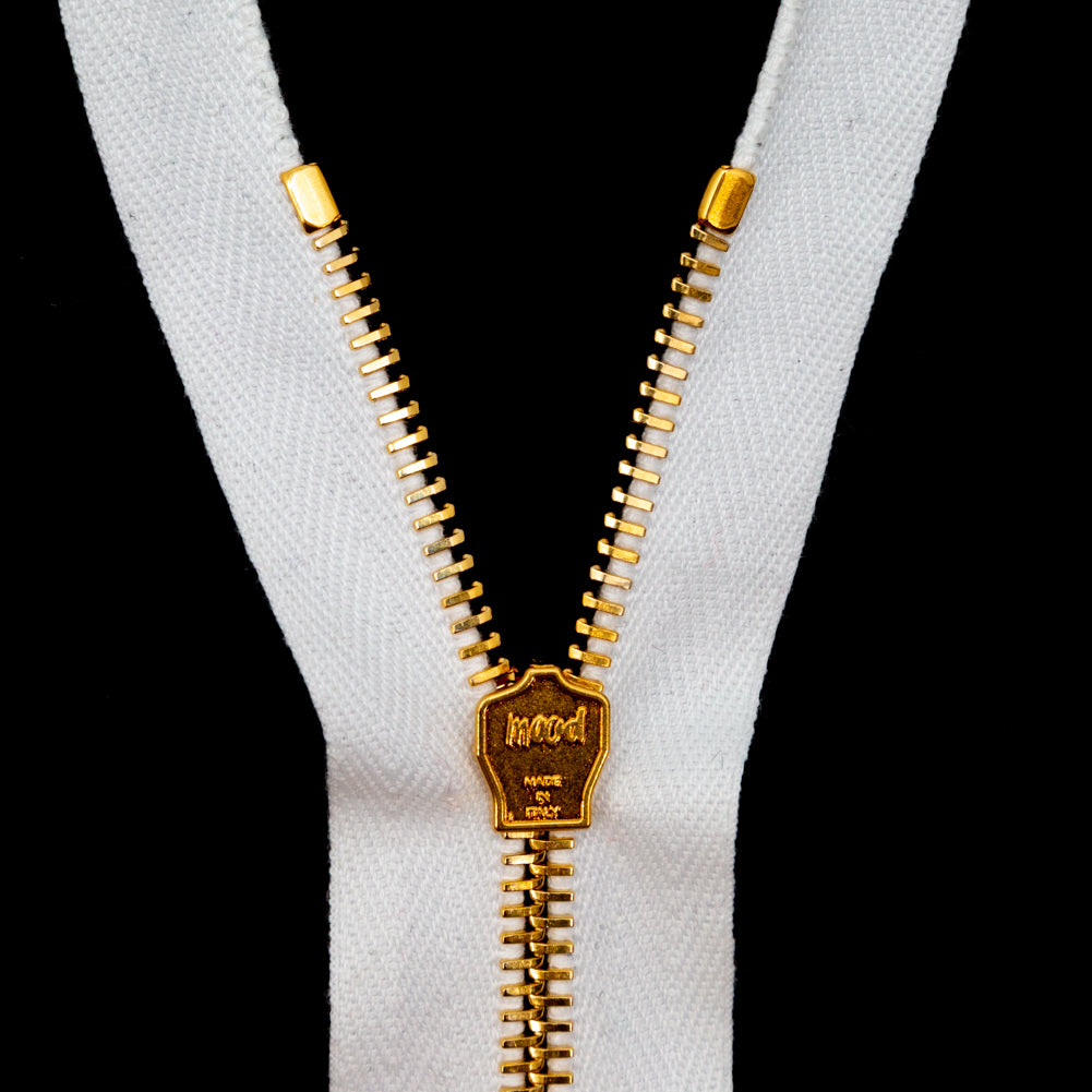 Mood Exclusive Italian White and Gold T5 Closed End Metal Zipper - 9