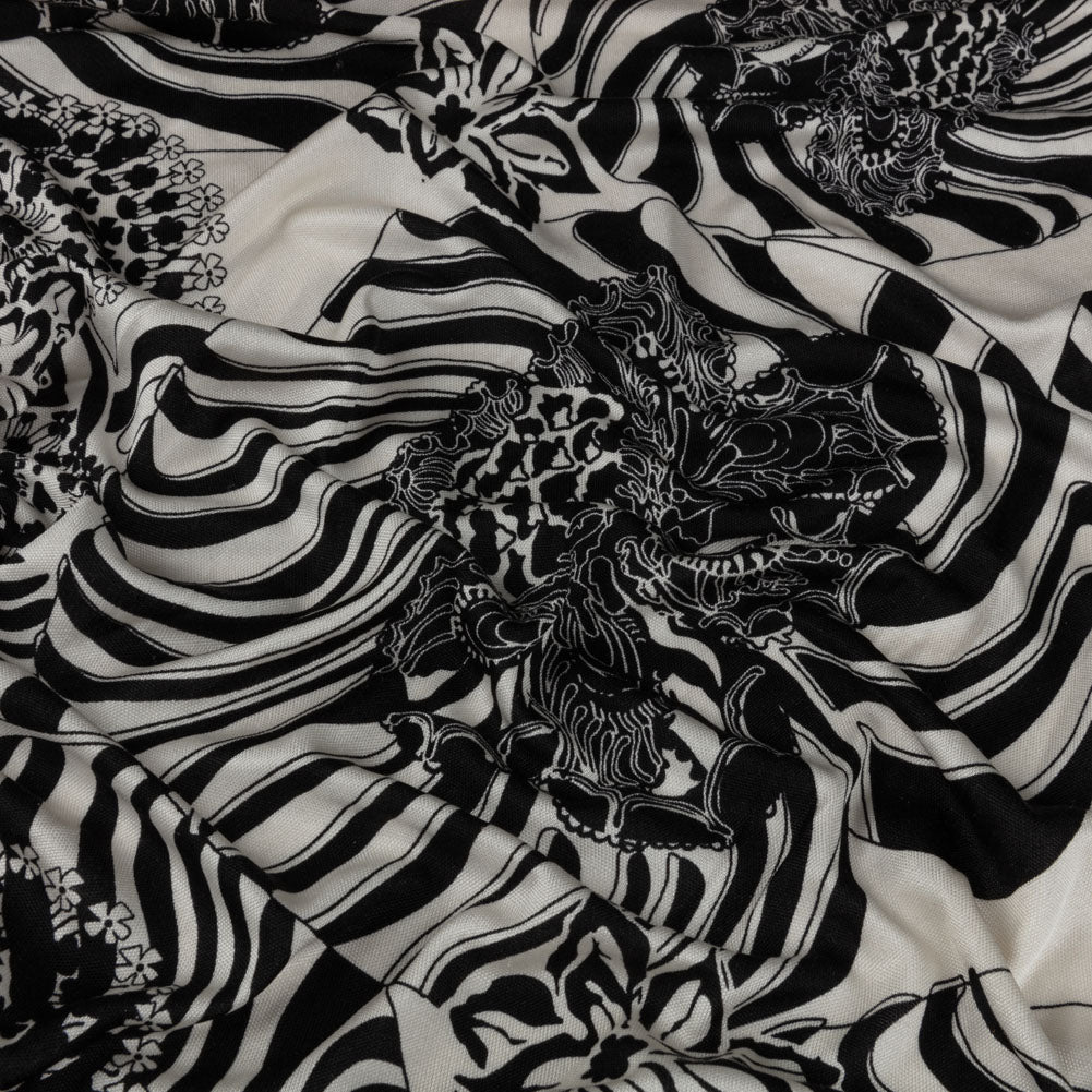 Black and White Floral Delight Silk Jersey - Joann Fabrics