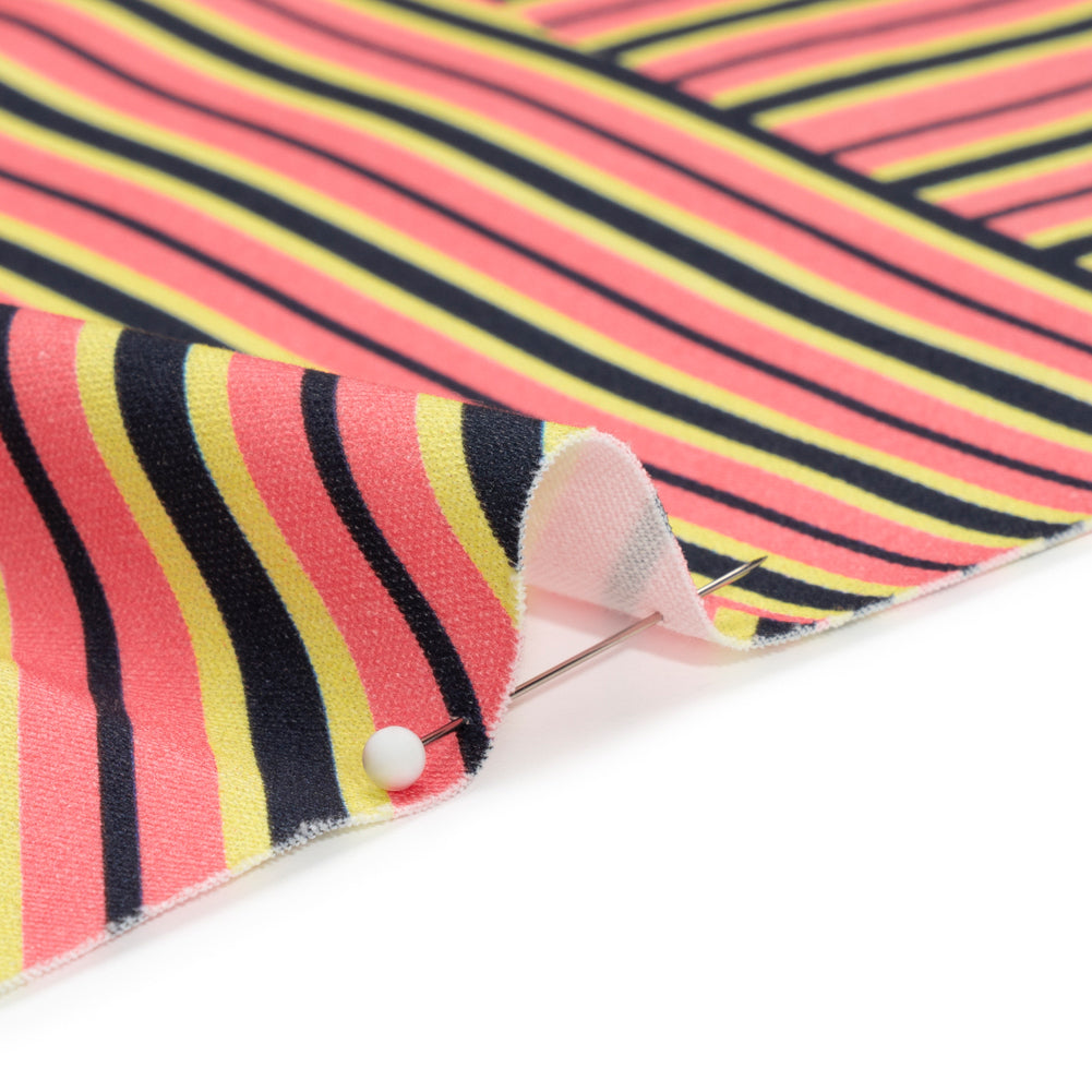 Stretch Cotton Twill Print - Pink, Yellow and Black Broken Stripes - Mood Exclusive Outta Line - Joann Fabrics